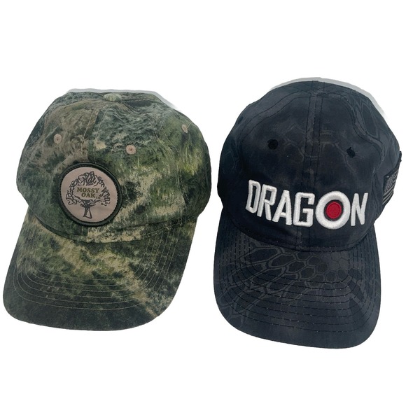 2-Outdoor Caps Dragon Targets Grey‎ Camo Flag Hat And Mossy Oak Camo Hunting Hat - Picture 1 of 8